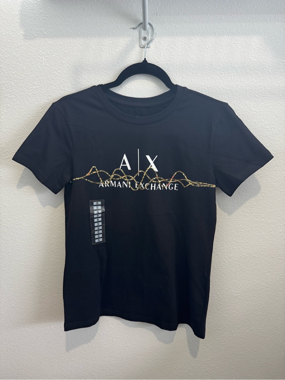 Armani Exchange Black Tee with Gold Accent Logo